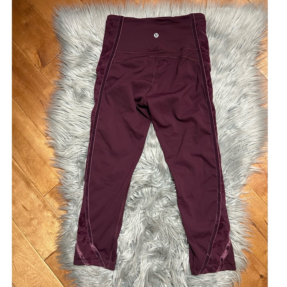 Lululemon Wunder Under Crop High-Rise *Flocked 21" Dark Adobe Burgundy Size 4 - Picture 3 of 5